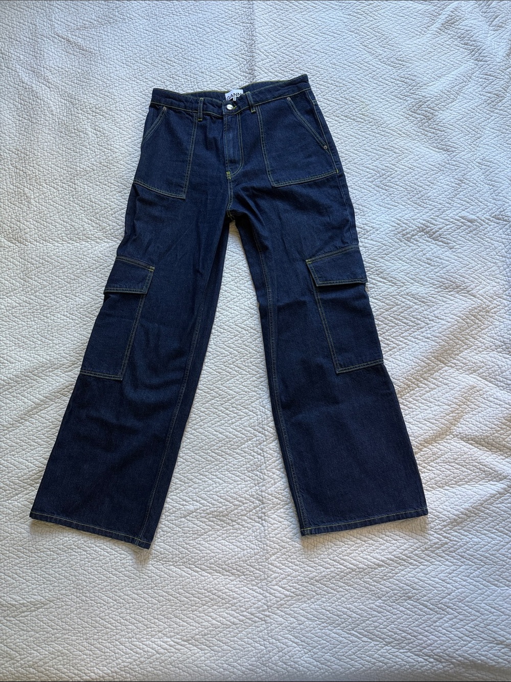 Ganni Dark Blue Bootcut Cargo Jeans